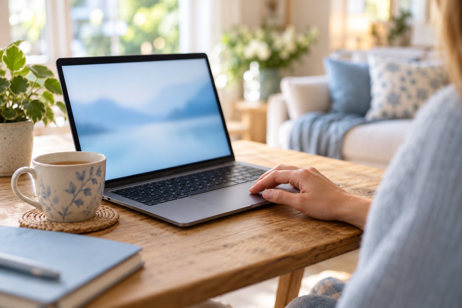 Illustrative image: Using a laptop in a calm home setting