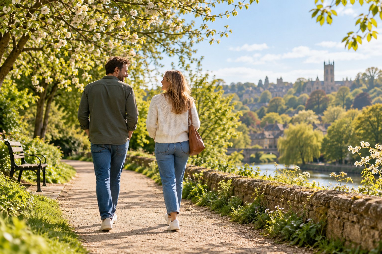 Illustrative image of companions walking in a park
