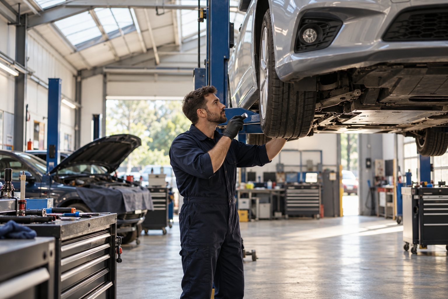Illustrative image: A mechanic inspecting a vehicle in a workshop